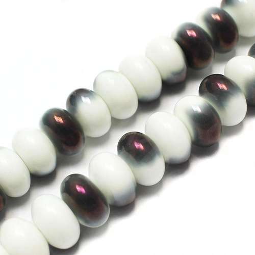 Ceramic Rondelle - 16x9mm - White with Pink