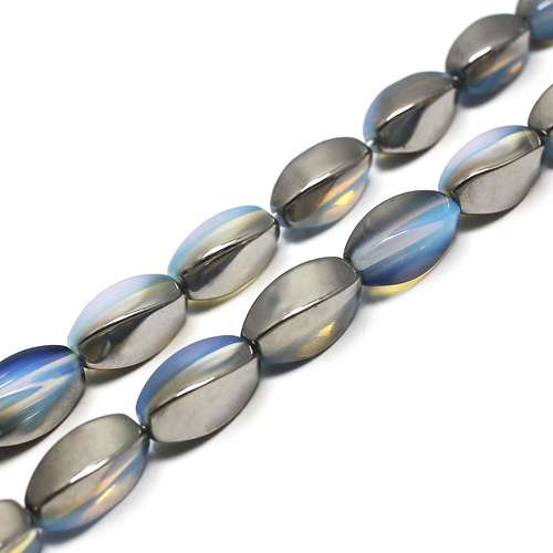 Half plated opal  - Twisted cuboid - Silver plate - 19x9mm - GRADE B
