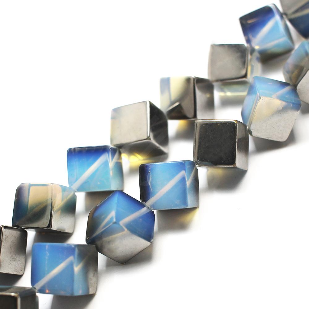 Half plated opal  - Diagonal Cube - Silver plate 12mm GRADE B