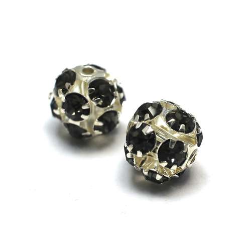 Crystal Diamante Silver Plated Spacer Round 10mm - Black Diamond