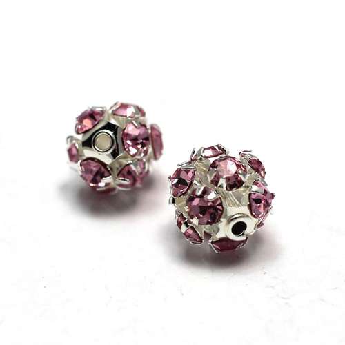 Crystal Diamante Silver Plated Spacer Round 10mm - Rose