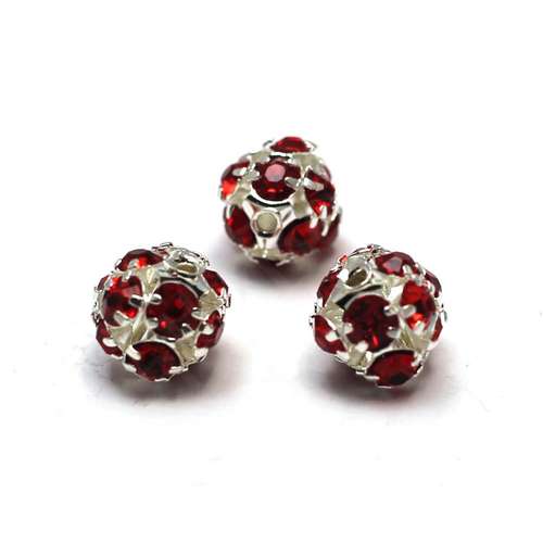 Crystal Diamante Silver Plated Spacer Round 8mm - Red