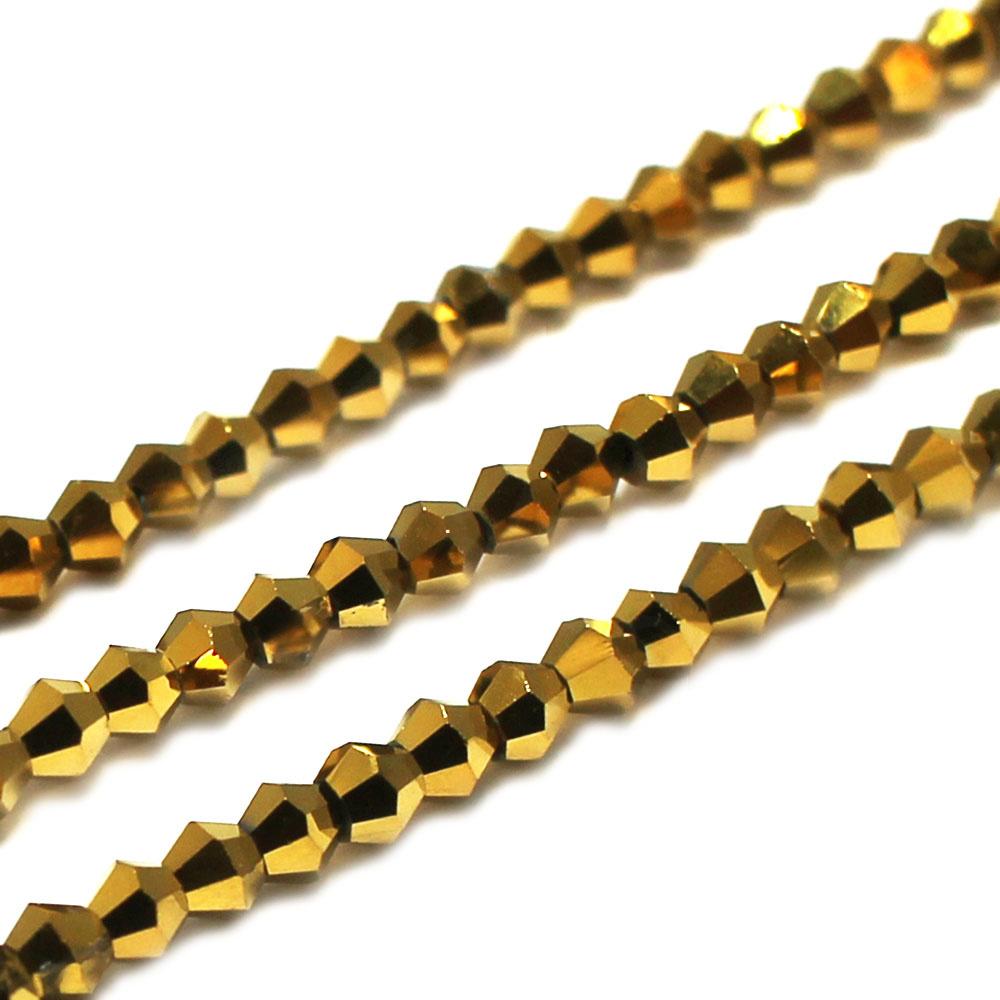 Premium Crystal 3mm Bicone Beads - Gold