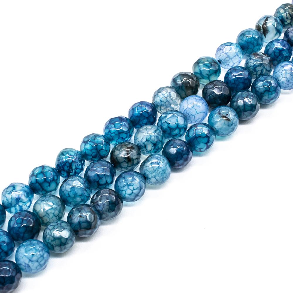 Fire Agate Faceted Round 8mm - Deep Blue 15" Strand