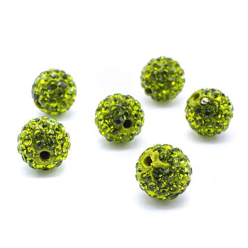 Shamballa Bead 10mm Round - Olivine 1pc