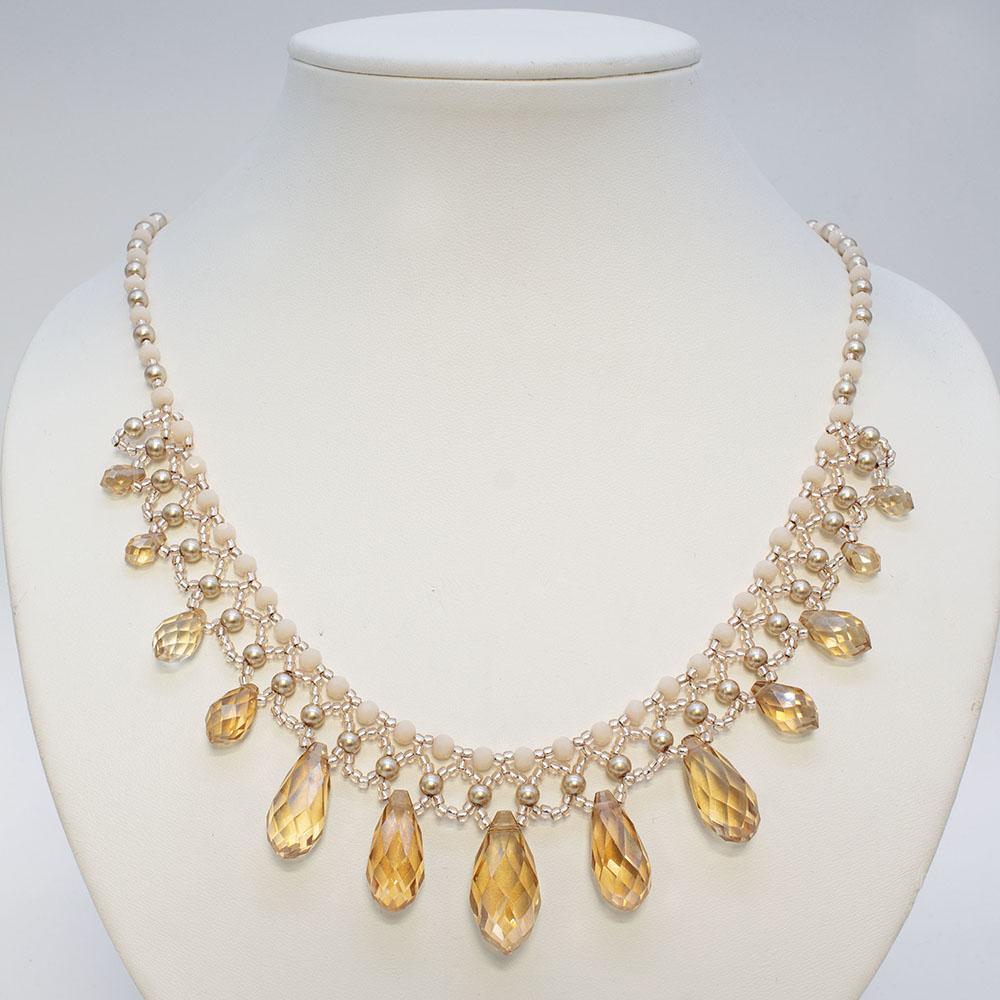Crystal Drop Netted Necklace - Ecru