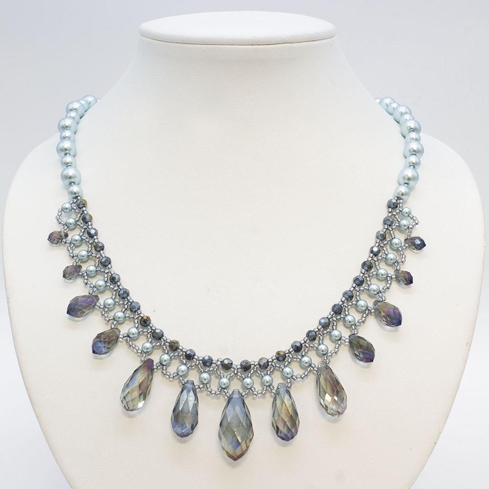 Crystal Drop Netted Necklace - Powder Blue
