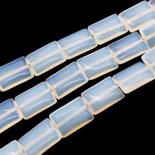 Opal White Flat Rectangle Beads - 14x10mm