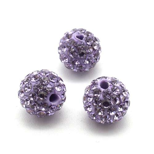 Shamballa Bead 10mm Round - Lilac 1pc