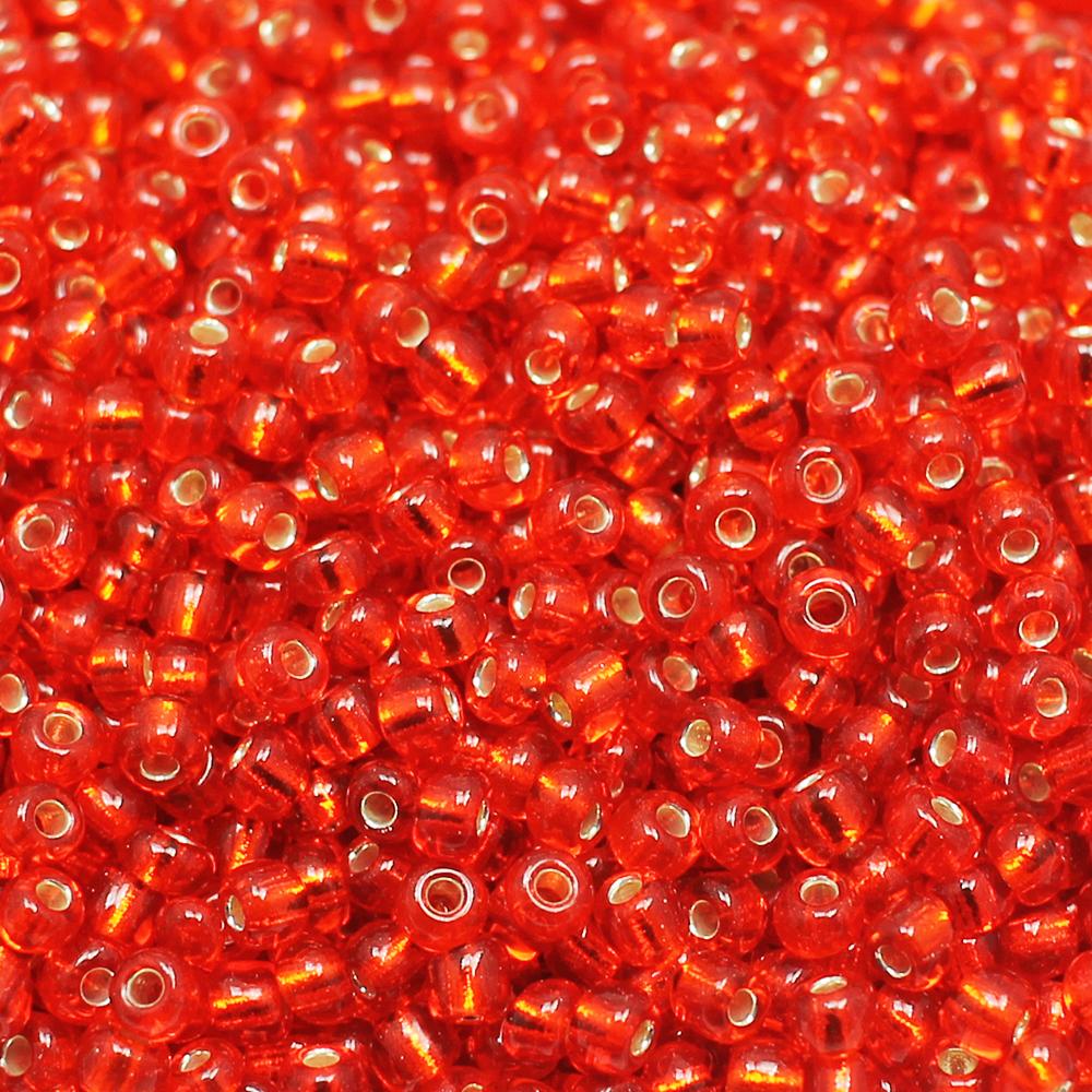 FGB Seed Beads Size 6 Silver Lined Fire Red - 50g