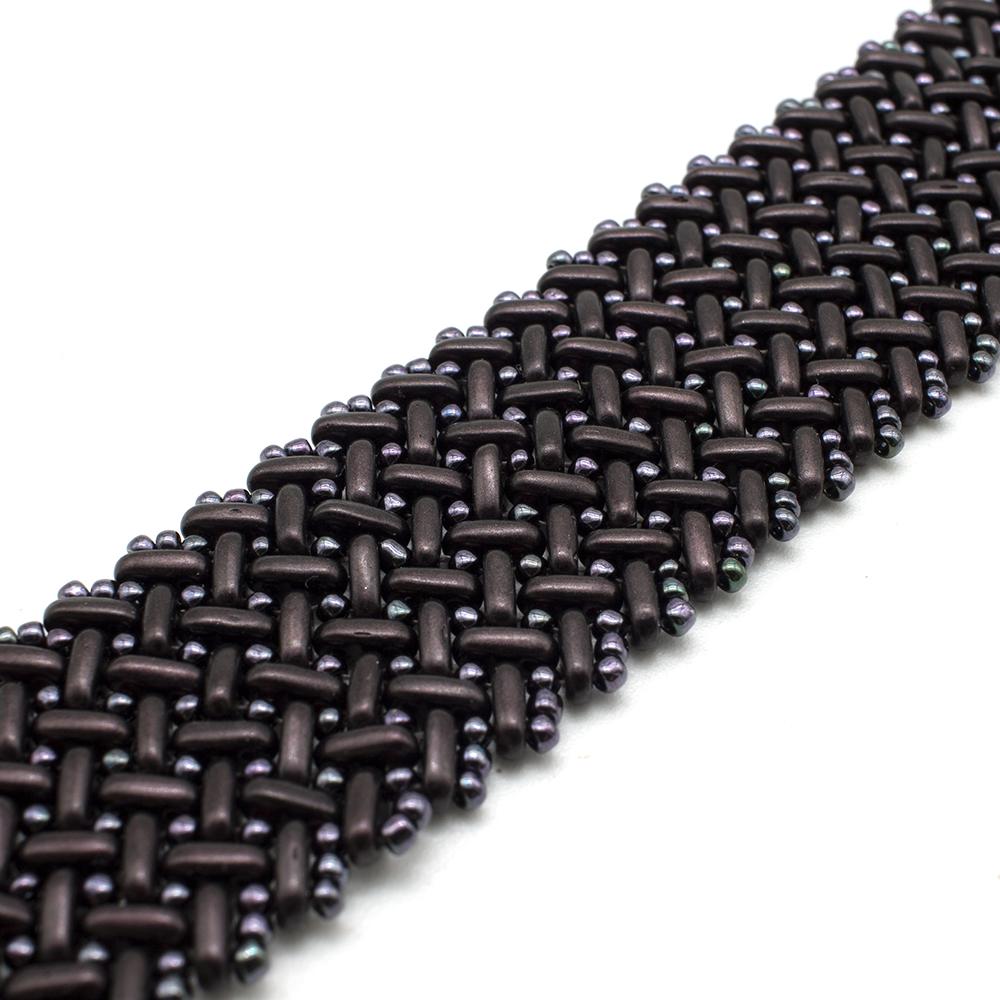 Chevron Stitch Bracelet with Czech Bars - Suede Dark Plum