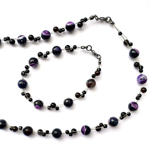 Fire Agate Onyx Jewellery Bundle purple jewelry making kit — DIY set with beads and instructions for creating handmade jewelry