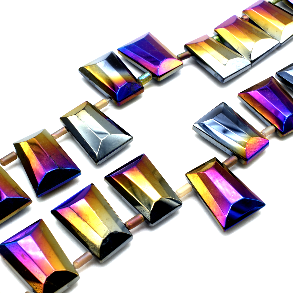 Glass Beads Facet Trapeze 28x20mm - Rainbow Silver
