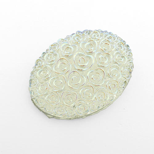 Acrylic Cabochon 40mm Oval Disc - Flower White AB