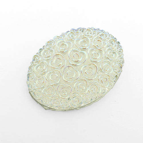 Acrylic Cabochon 40mm Oval Disc - Flower White AB