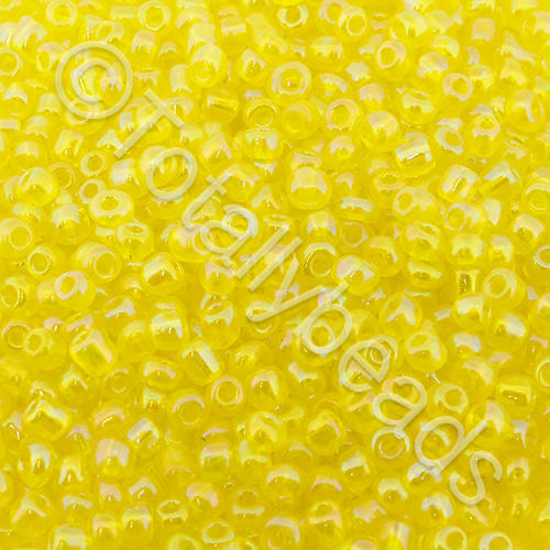 Seed Beads Transparent Rainbow  Yellow - Size 8 100g