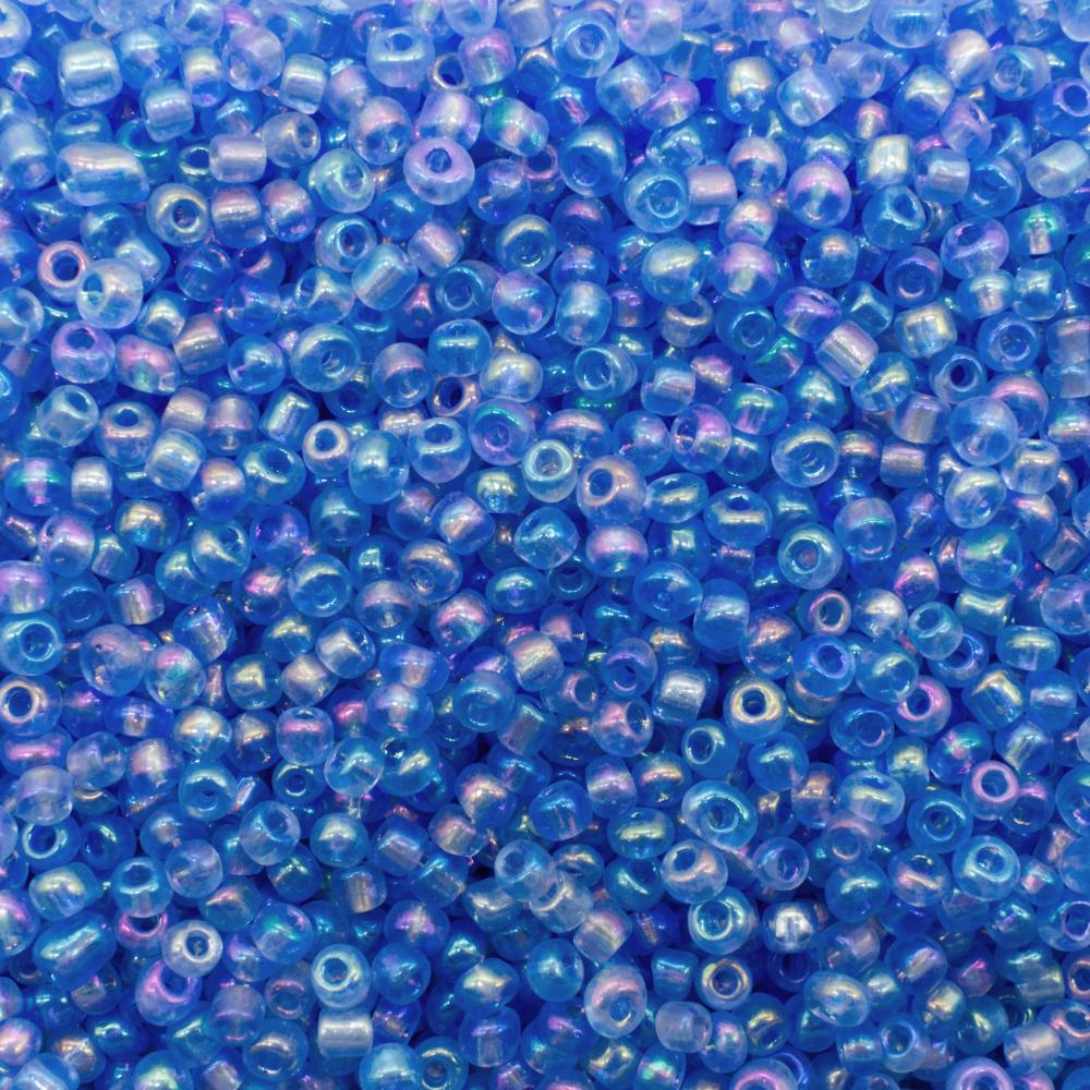 Seed Beads Transparent Rainbow  Blue - Size 8 100g