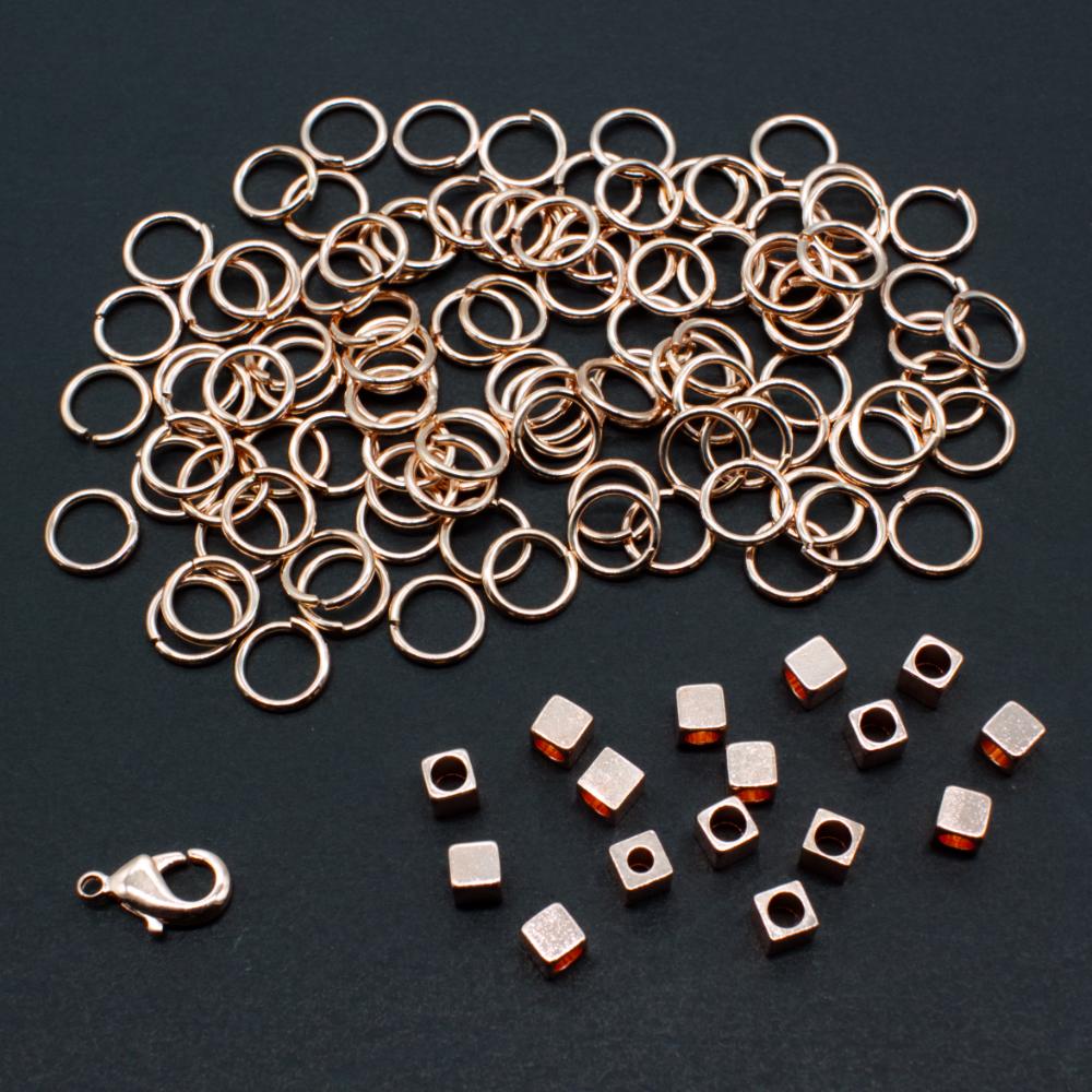 Cube Chain Maille rose gold jewelry making kit — DIY set with beads and instructions for creating handmade jewelry