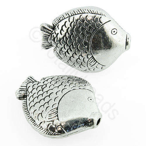 Antique Silver Metal Bead - Fish 33mm 2pcs