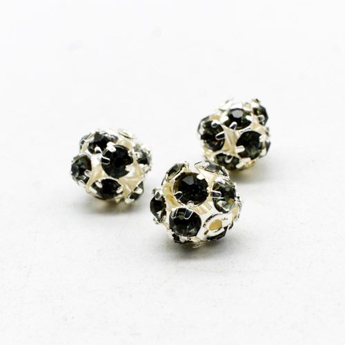 Crystal Diamante Silver Plated Spacer Round 8mm - Black Diamond