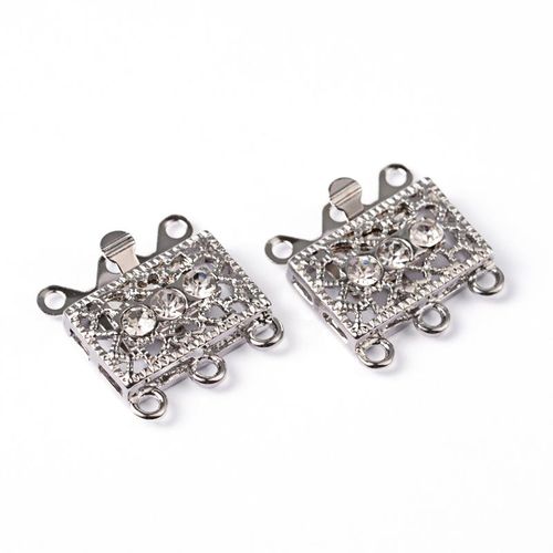 Filigree Crystal Box Clasp 19x14 Platinum colour