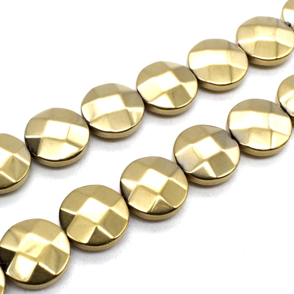 Hematite Facet Disc 12mm - Champagne Plated 8 inch