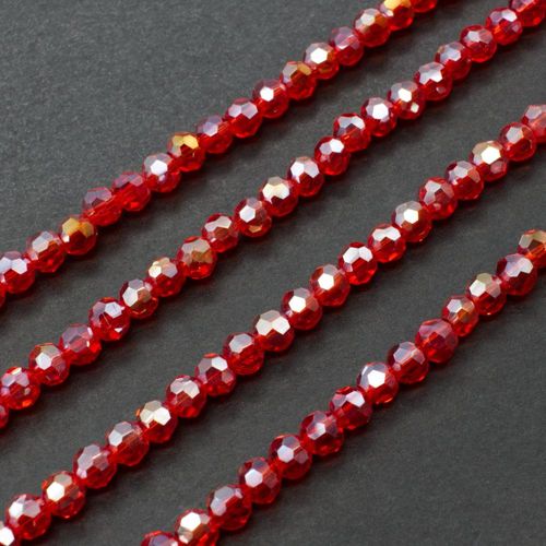 4mm crystal beads red ab — AB finish, faceted for jewelry making and beadwork