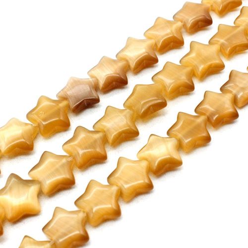 Cats Eye Beads Pillow Stars 10mm   Brown for jewellery making