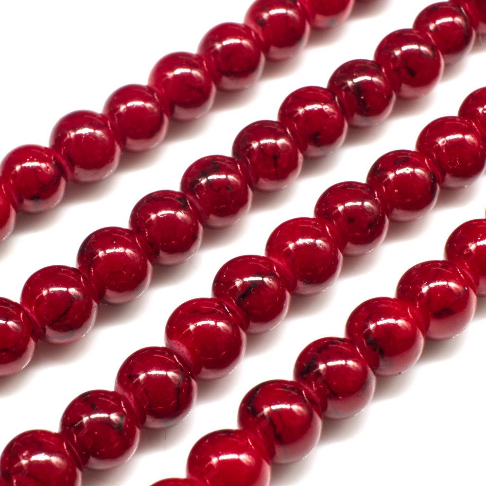 Marble Glass Beads Round 6mm - Red