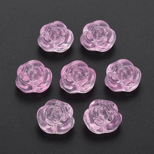 Glass Puffed Rose Bead 12x14mm   Pearl Pink 10pcs for jewellery making