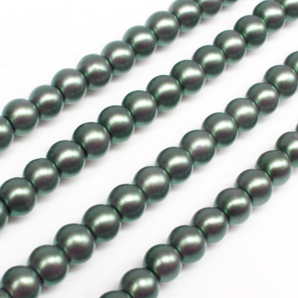 Satin Glass Pearl Round Beads 5mm - Moss Green