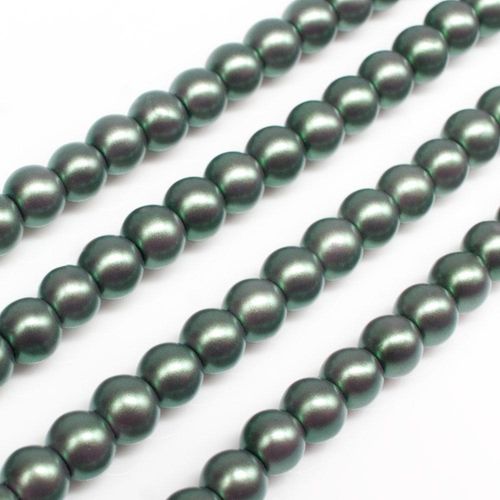 Satin Glass Pearl Round Beads 5mm - Moss Green