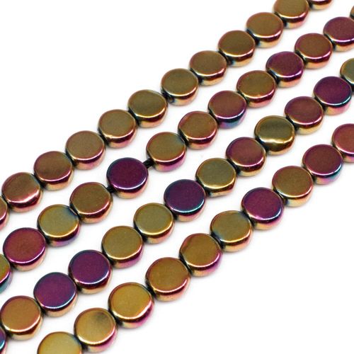 Hematite Flat Coin 6mm - Pink Green
