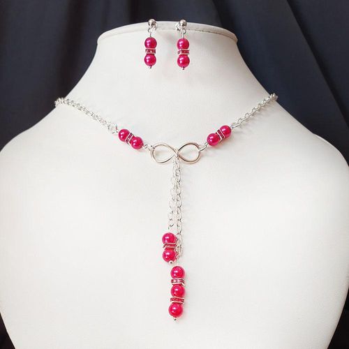 Infinity Bow Necklace & Earrings Makes 2 magenta fuchsia necklace making kit — DIY set with beads and instructions for creating handmade…