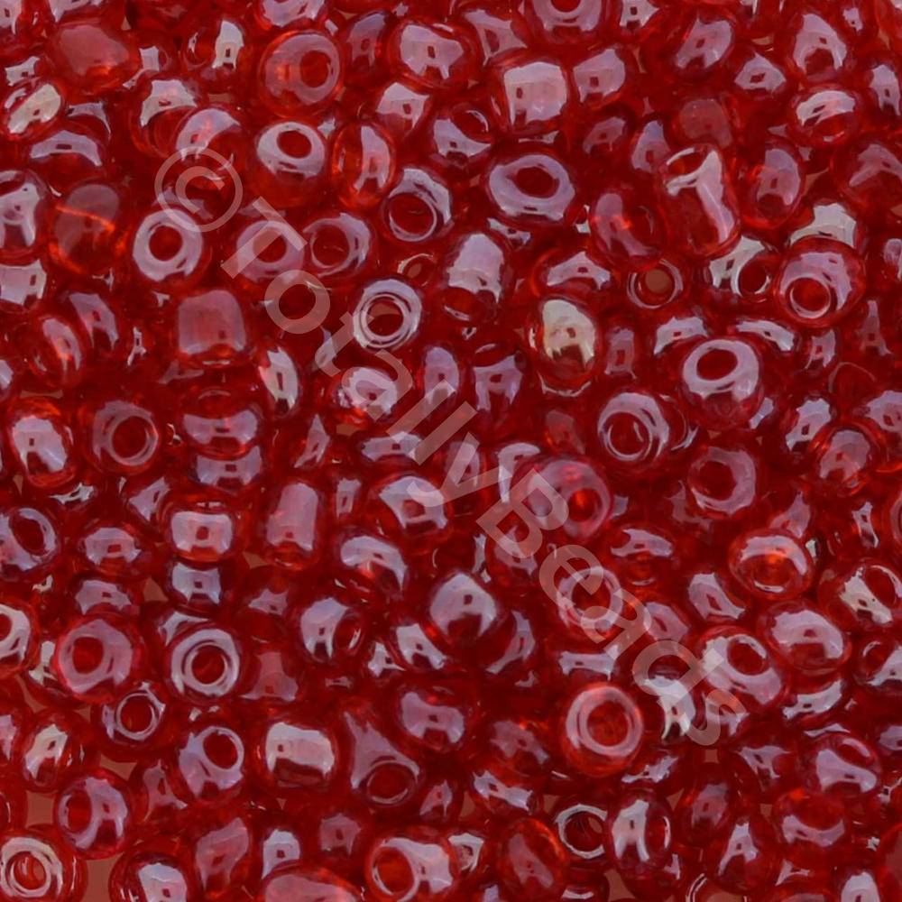 Seed Beads Transparent Luster Red - Size 6 100g