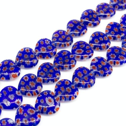 Millefiori Beads Puff Heart Beads 12mm   Dark Blue for jewellery making