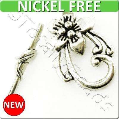 Metal Toggle - Flower&Leaf 20mm 3 sets Antique Silver