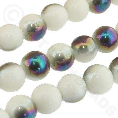 Ceramic Round 8mm - White with Half Rainbow 16" String