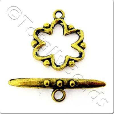 Metal Toggle - Flower 15mm Antique Gold