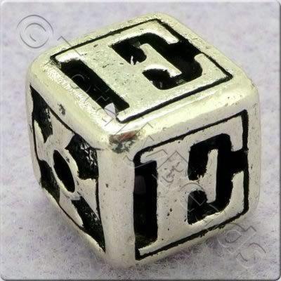 Tibetan Silver Letter Cube Bead - E