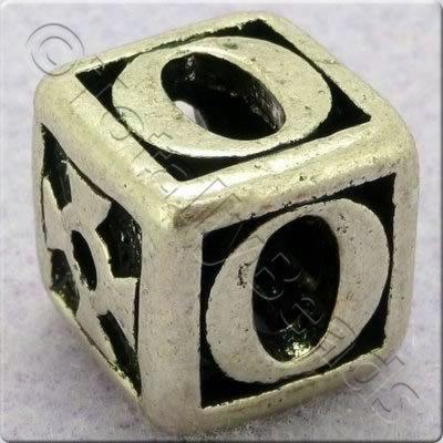 Tibetan Silver Letter Cube Bead - O