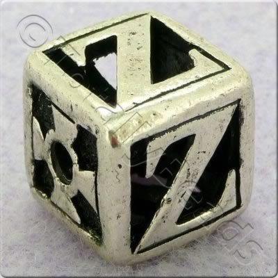 Tibetan Silver Letter Cube Bead - Z
