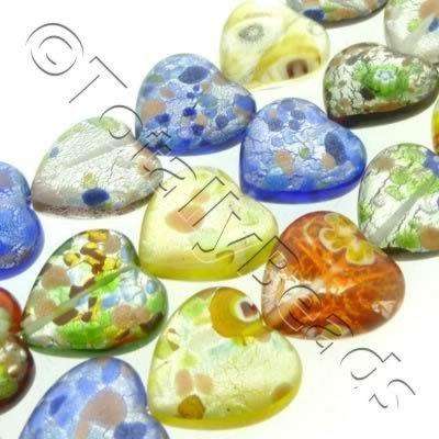 Silver Foil Millefiori Beads - Puff Heart 18mm - Mixed