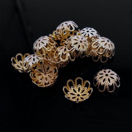 Iron Beadcap 13mm 8 Petal Filigree   Champagne 100pcs for jewellery making
