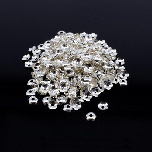 Iron Beadcap 4mm 5 Petal   Silver 200pcs for jewellery making