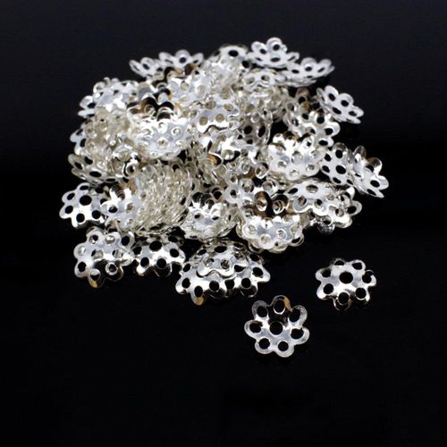 Iron Beadcap 8mm 7 Petal   Silver 100pcs for jewellery making