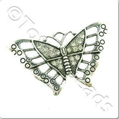 Tibetan Silver Pendant - Crystal Butterfly 56mm