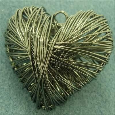 Wire Pendant - Heart 40mm - Black 2pcs