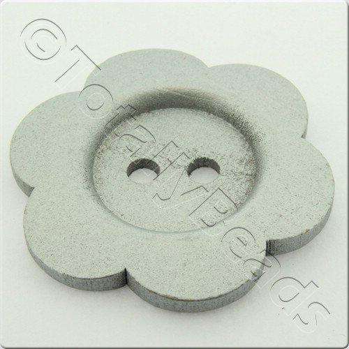Wooden Flower Button 50mm - Silver