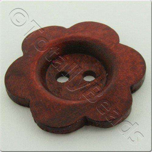 Wooden Flower Button 27mm - Wine Red